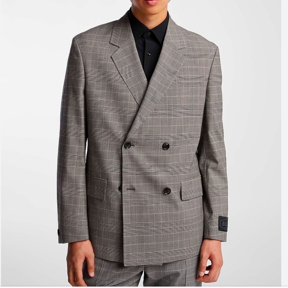 Bugatchi Men’s blazer Plaid Wool blend Double breasted White Black Gray 44R - Picture 1 of 11
